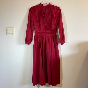 Modest burgundy dress midi long sleeve size small